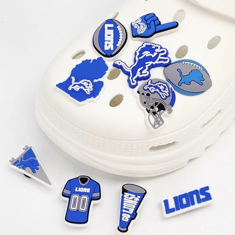 10-Piece Detroit Lions Football Shoe Charm Set for Clogs and Slides – Lions Theme PVC Accessories