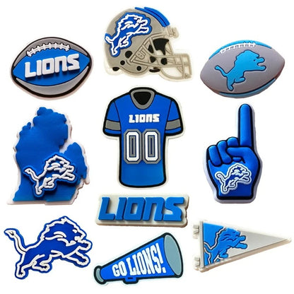 10-Piece Detroit Lions Football Shoe Charm Set for Clogs and Slides – Lions Theme PVC Accessories