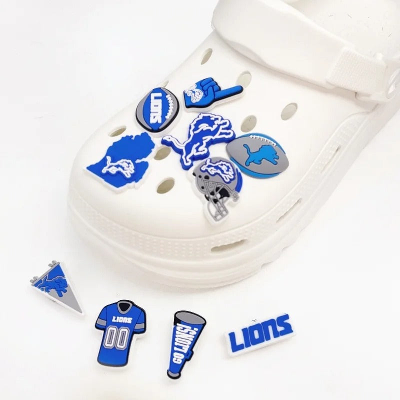 10-Piece Detroit Lions Football Shoe Charm Set for Clogs and Slides – Lions Theme PVC Accessories
