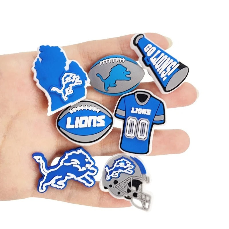 10-Piece Detroit Lions Football Shoe Charm Set for Clogs and Slides – Lions Theme PVC Accessories