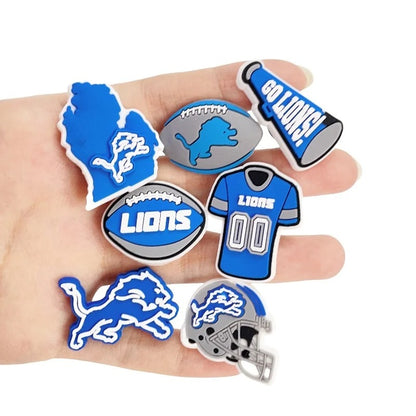 10-Piece Detroit Lions Football Shoe Charm Set for Clogs and Slides – Lions Theme PVC Accessories