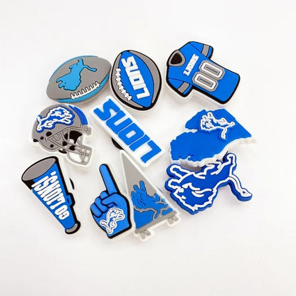 10-Piece Detroit Lions Football Shoe Charm Set for Clogs and Slides – Lions Theme PVC Accessories