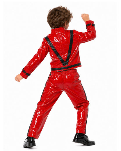 Kids Pop King Outfit Red PU Leather Jacket and Pants 2pcs Suit for Halloween Cosplay