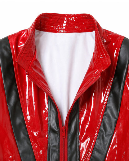 Kids Pop King Outfit Red PU Leather Jacket and Pants 2pcs Suit for Halloween Cosplay