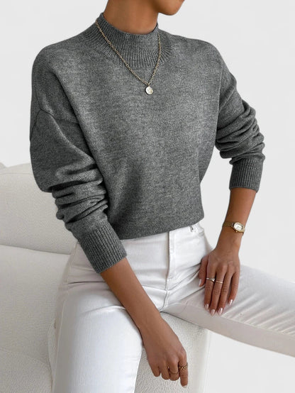Wren Ribbed Mock-Neck Sweater - Dark Gray