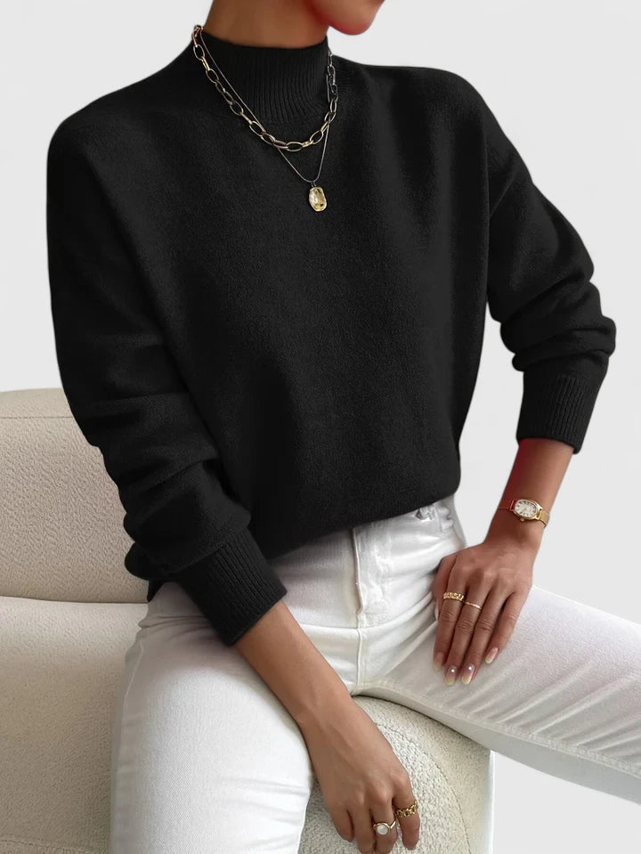 Wren Ribbed Mock-Neck Sweater - Black