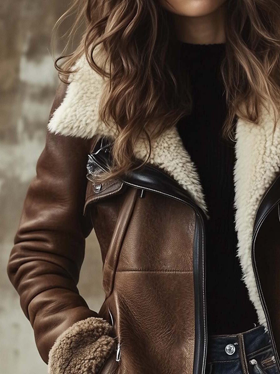 Mertice | Long Vintage Leather Coat with Faux Fur Collar for Women