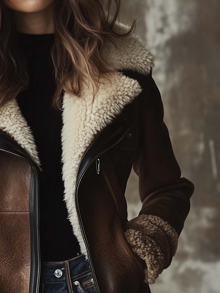 Mertice | Long Vintage Leather Coat with Faux Fur Collar for Women