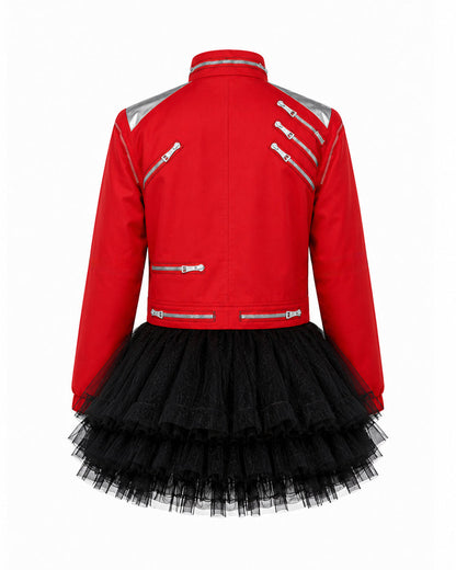Girls King of Pop Costume Red Jacket Skirt T-shirt and Hat Full Set for Dress-up Party