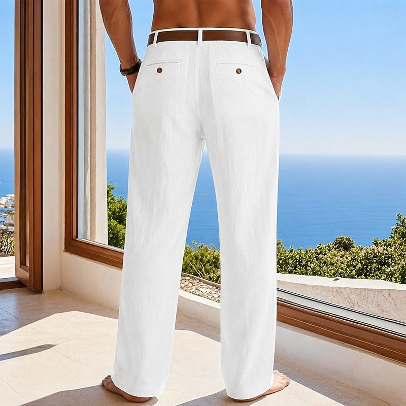 Relaxed Fit Linen-Blend Pants