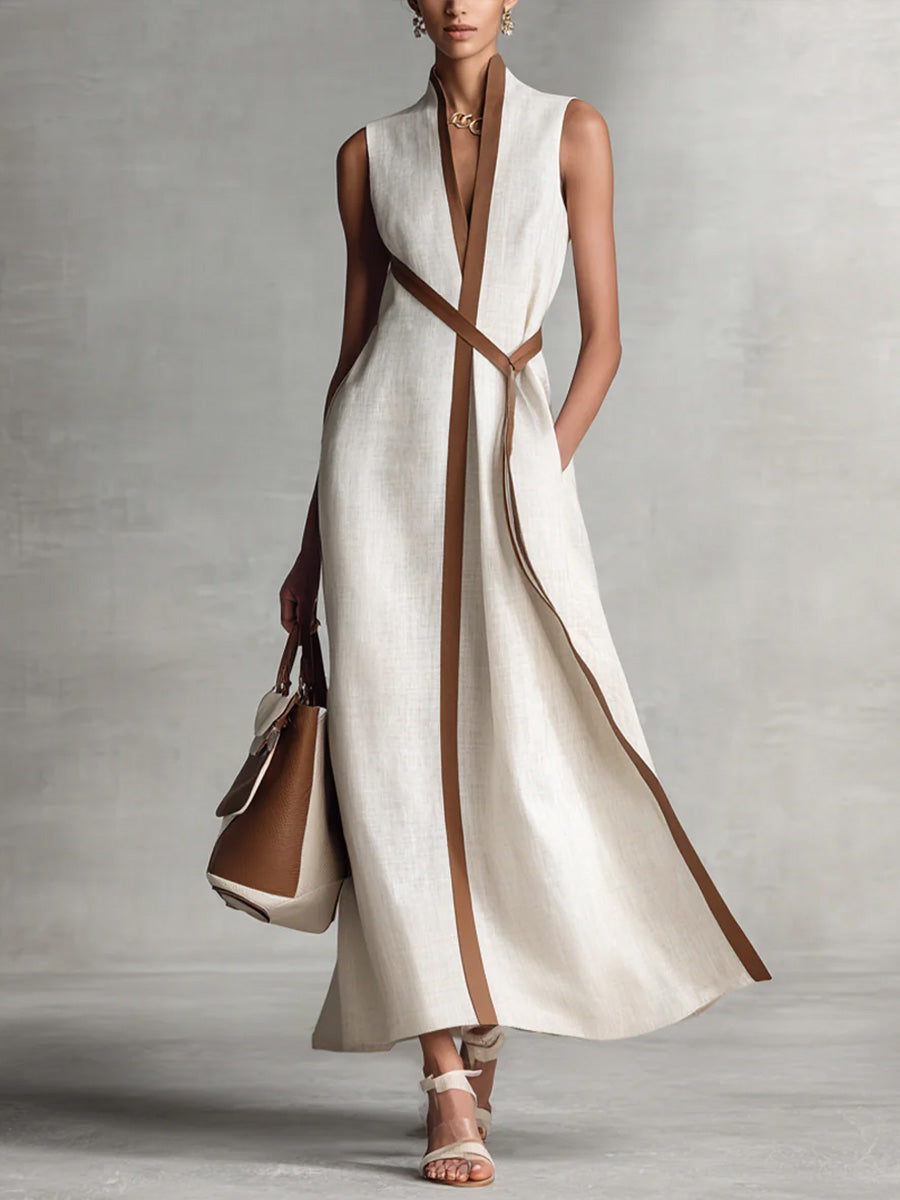 Maya | Retro Stand-Up Collar Casual Loose Linen Dress
