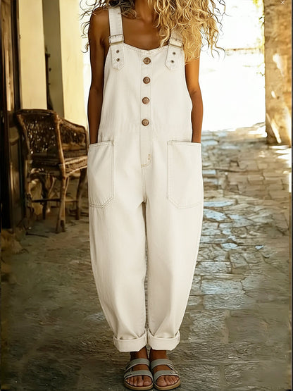 Women's Casual Denim Jumpsuit With Adjustable Buckle