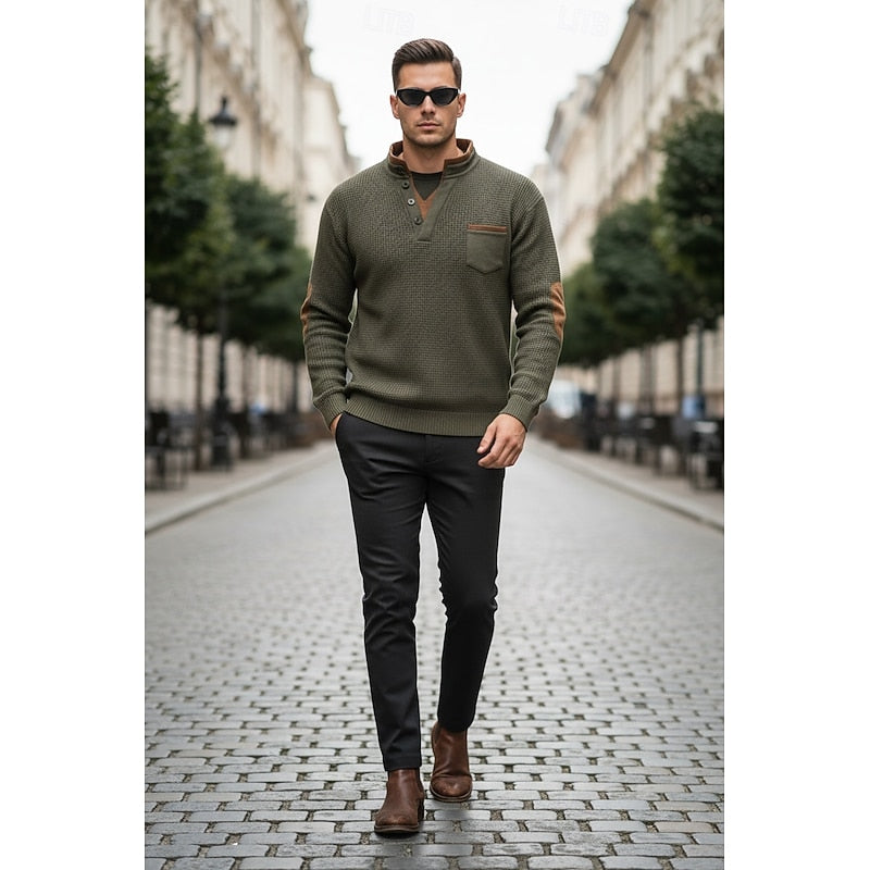 Callum | Waffle Knit Henley Shirt
