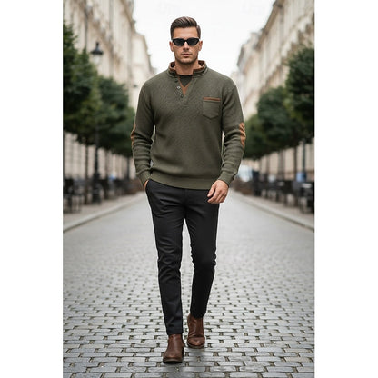 Waffle Knit Henley Shirt with Contrast Trim