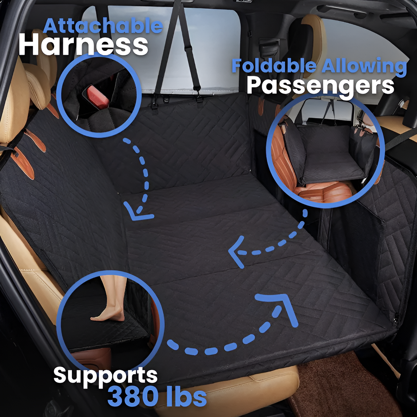 NEW Waterproof Non-Slip Car Seat Hammock Cover With Pockets, Side Flaps, Headrest Straps, Seat-Anchors, & Mesh Window (+FREE SAFETY BELT!)