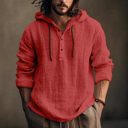 Roman | Men's Relaxed Half Button Hooded Shirt