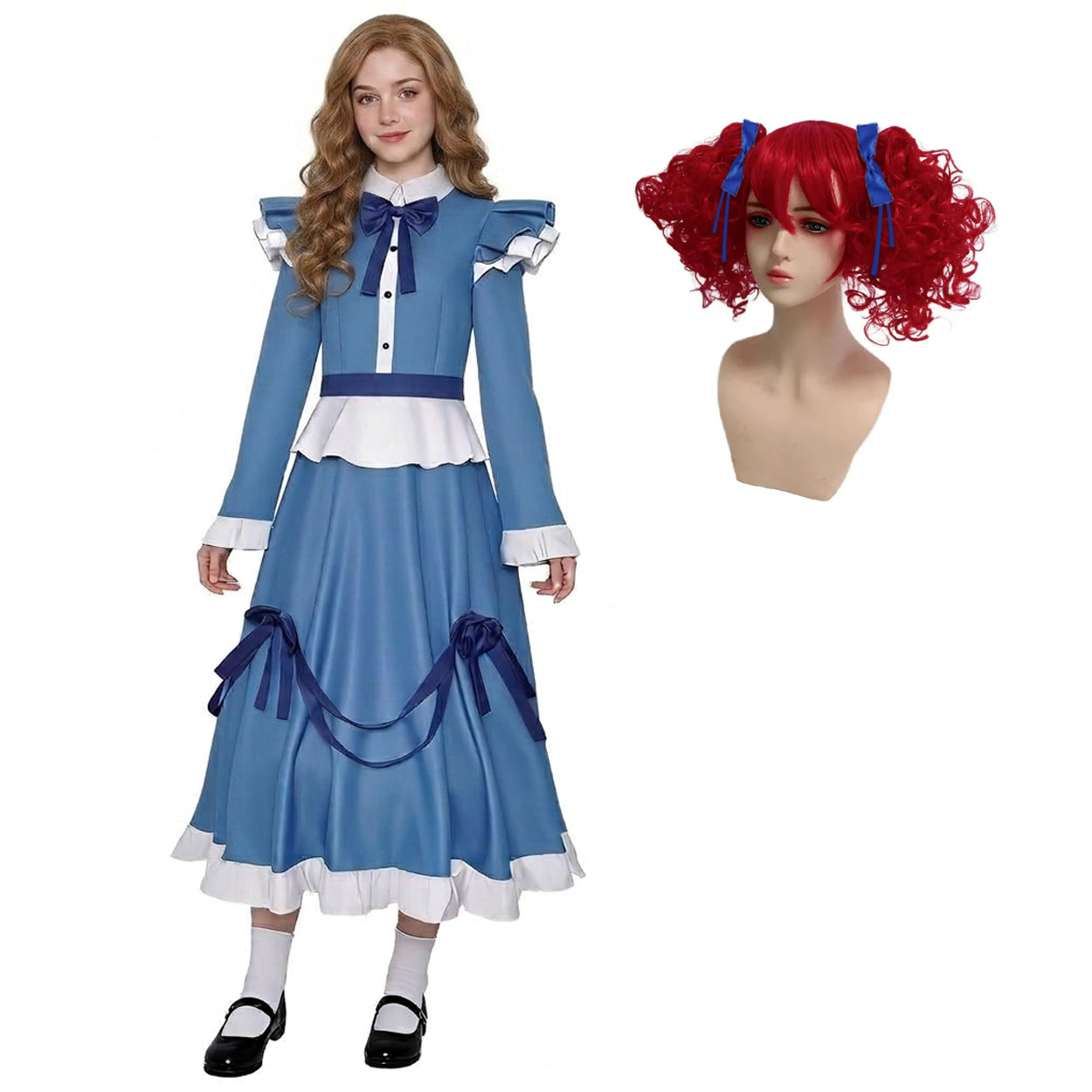 Poppy Cosplay Costume Blue Lolita Maid Dress Poppy Playtime Cosplay Halloween Costume