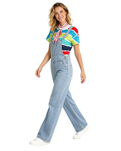 Adult Gracie Green Cosplay Outfit Rainbow Striped T-shirt and Blue Denim Overalls