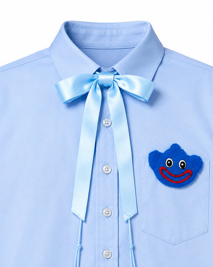 Blue Monster Costume Scary Toy Factory Uniform Set with Fuzzy Cuffs for Kids Adults Themed Party