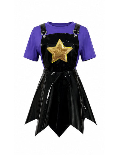 Kids Lily Chapter 5 Costume 2026 Game Play 3-Piece Lily Cosplay Purple Faux Leather Dress Shirt and Leg Sleeves