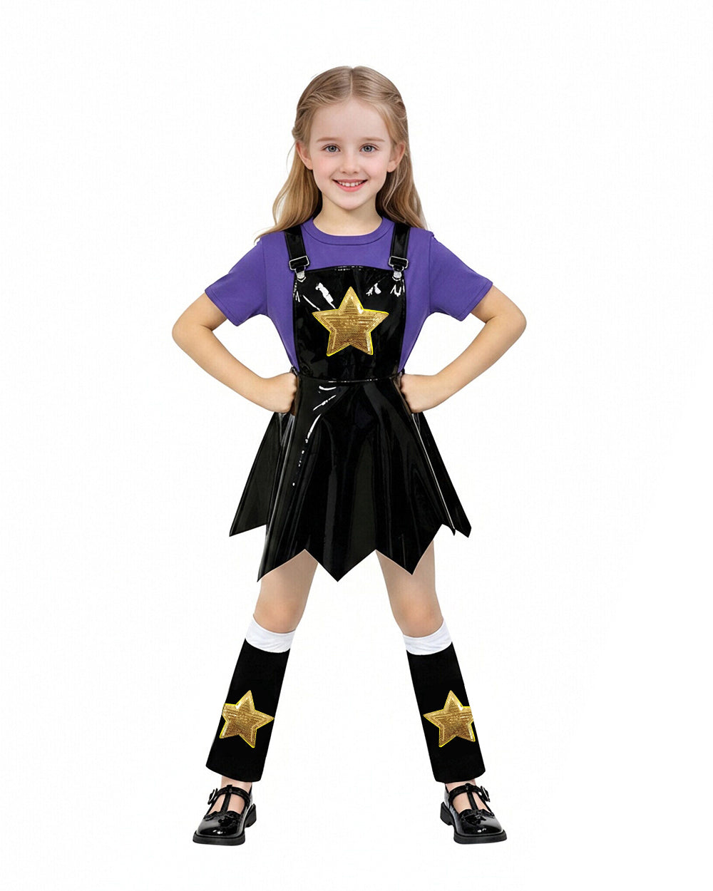 Kids Lily Chapter 5 Costume 2026 Game Play 3-Piece Lily Cosplay Purple Faux Leather Dress Shirt and Leg Sleeves