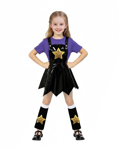 Kids Lily Chapter 5 Costume 2026 Game Play 3-Piece Lily Cosplay Purple Faux Leather Dress Shirt and Leg Sleeves