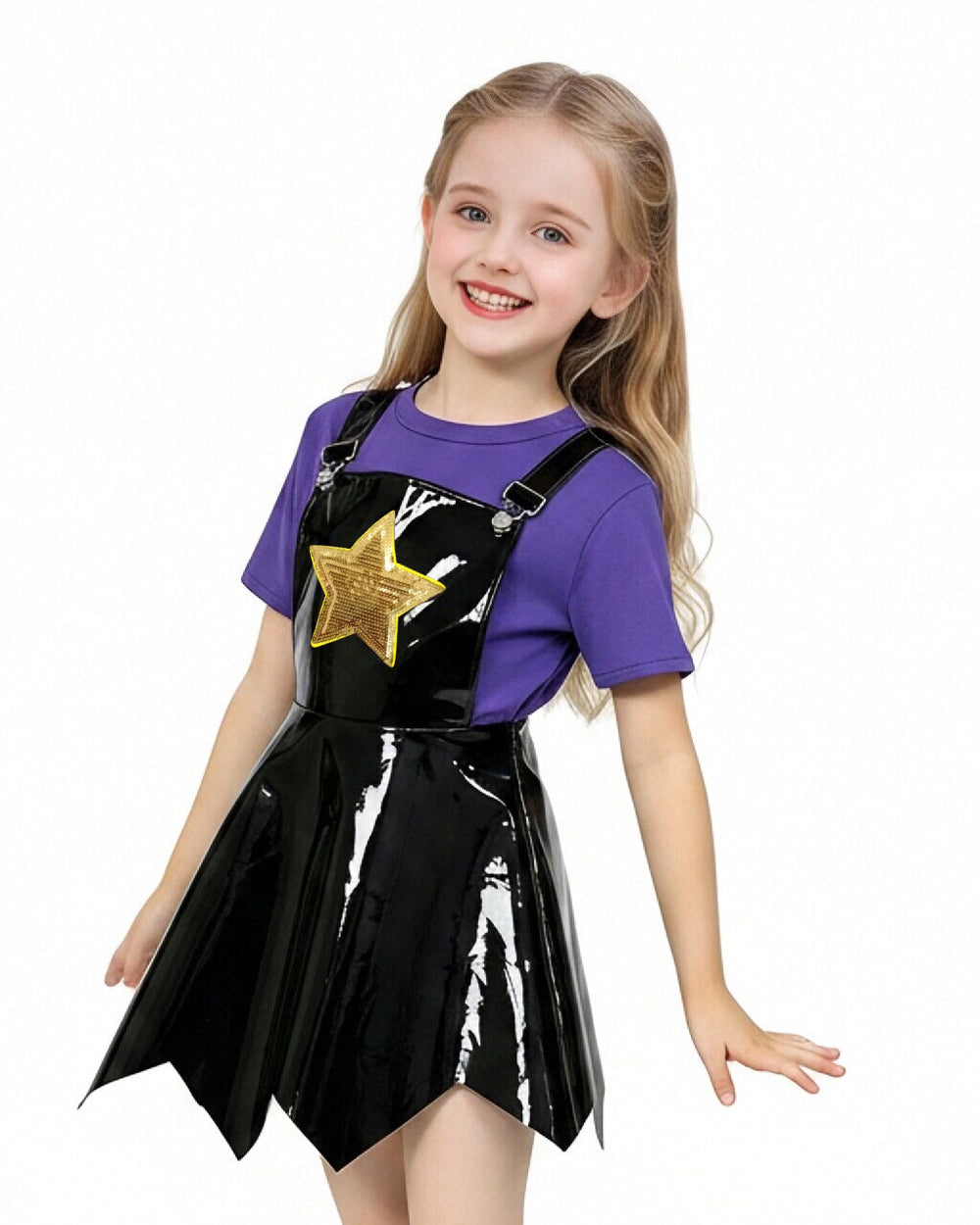 Kids Lily Chapter 5 Costume 2026 Game Play 3-Piece Lily Cosplay Purple Faux Leather Dress Shirt and Leg Sleeves