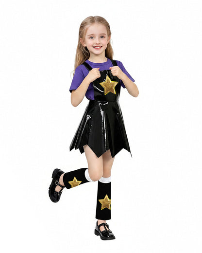 Kids Lily Chapter 5 Costume 2026 Game Play 3-Piece Lily Cosplay Purple Faux Leather Dress Shirt and Leg Sleeves