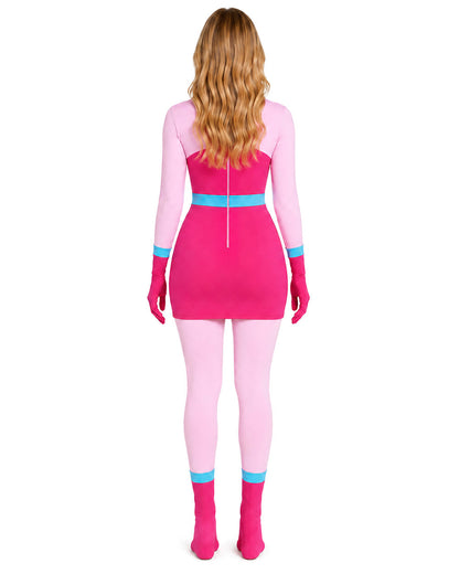 Womens Pink Spider Monster Costume 2-in-1 Layered Horror Game Villain Dress for Game Player