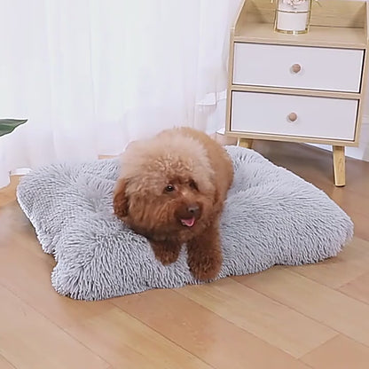 Cozy Long Plush Dog Bed: Square Mat with Soft Fleece for Cats and Puppies, Ideal Sofa Pad for Small to Large Dogs, Including Chihuahuas