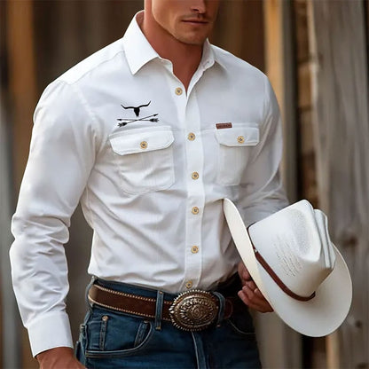 Western Embroidered Button-Up Shirt with Chest Pockets