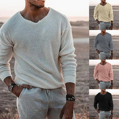 Waffle Knit V-Neck Sweater