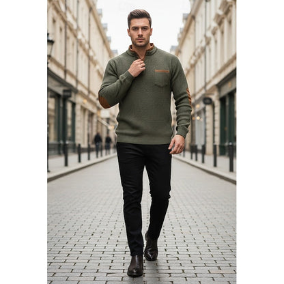 Waffle Knit Henley Shirt with Contrast Trim