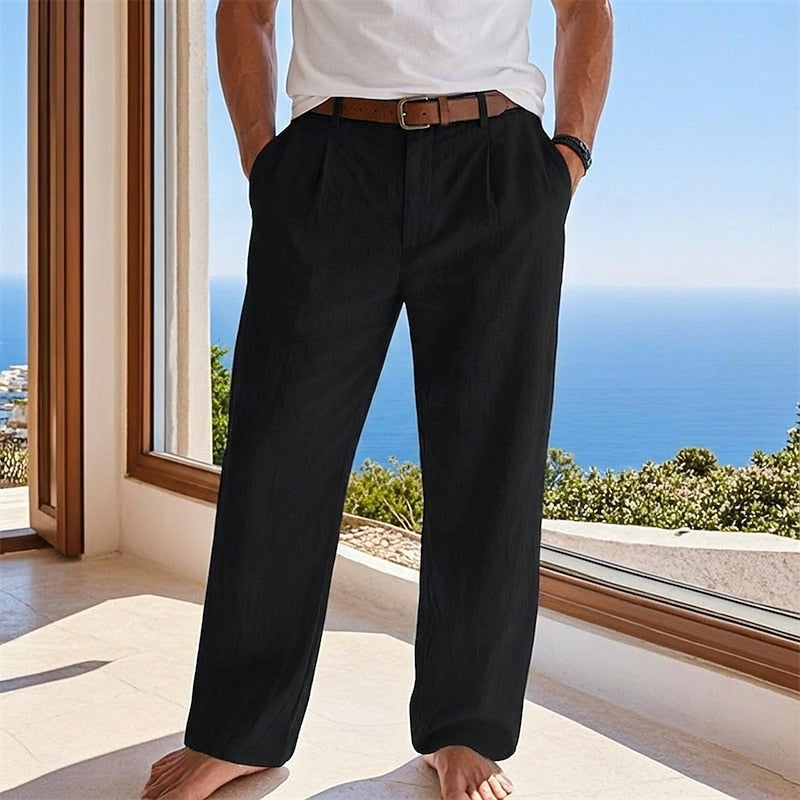Relaxed Fit Linen-Blend Pants