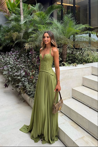 Solene | Women's Pleated Corset Maxi Dress