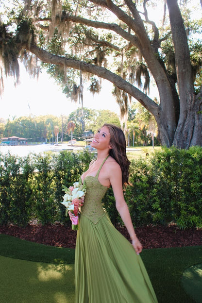 Solene | Women's Pleated Corset Maxi Dress