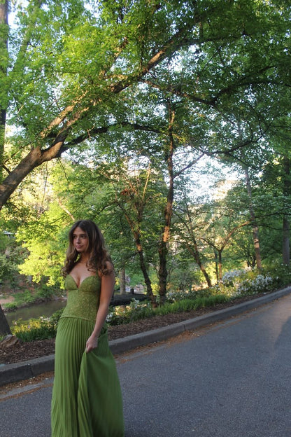 Solene | Women's Pleated Corset Maxi Dress
