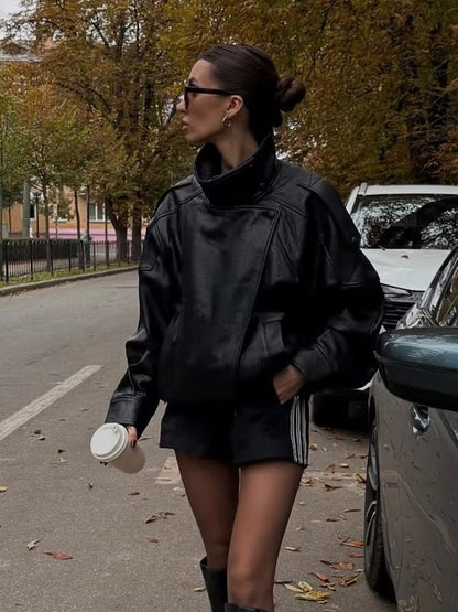 Ines | Women's Asymmetrical Leather Jacket