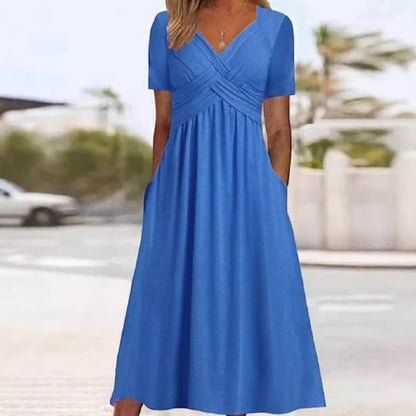 Flowy V-Neck Midi Dress – Soft & Breathable