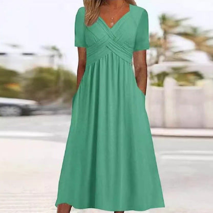 Flowy V-Neck Midi Dress – Soft & Breathable