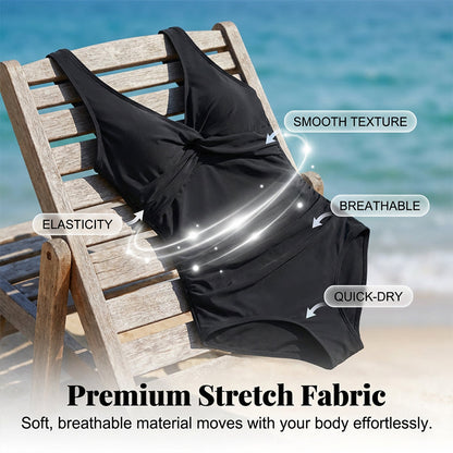 👙Tummy Control Ruched One-Piece – V-Neck & Full Coverage