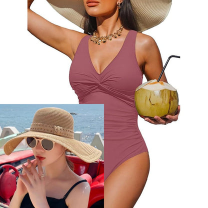 👙Tummy Control Ruched One-Piece – V-Neck & Full Coverage