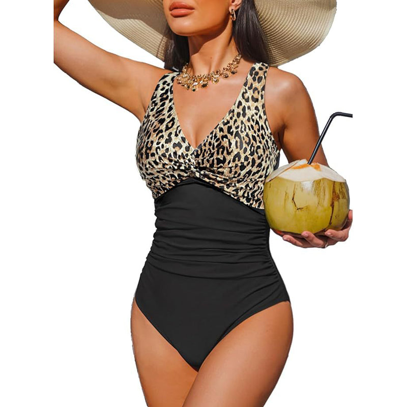 👙Tummy Control Ruched One-Piece – V-Neck & Full Coverage