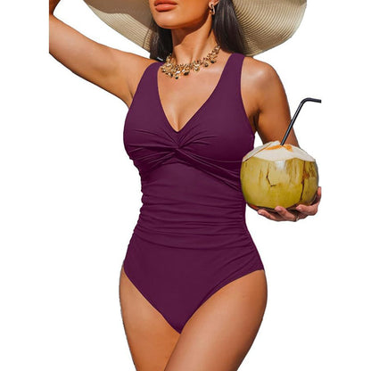 👙Tummy Control Ruched One-Piece – V-Neck & Full Coverage