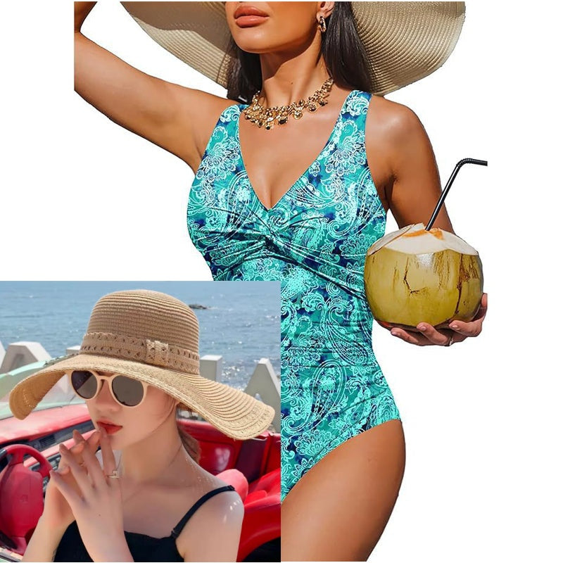 👙Tummy Control Ruched One-Piece – V-Neck & Full Coverage