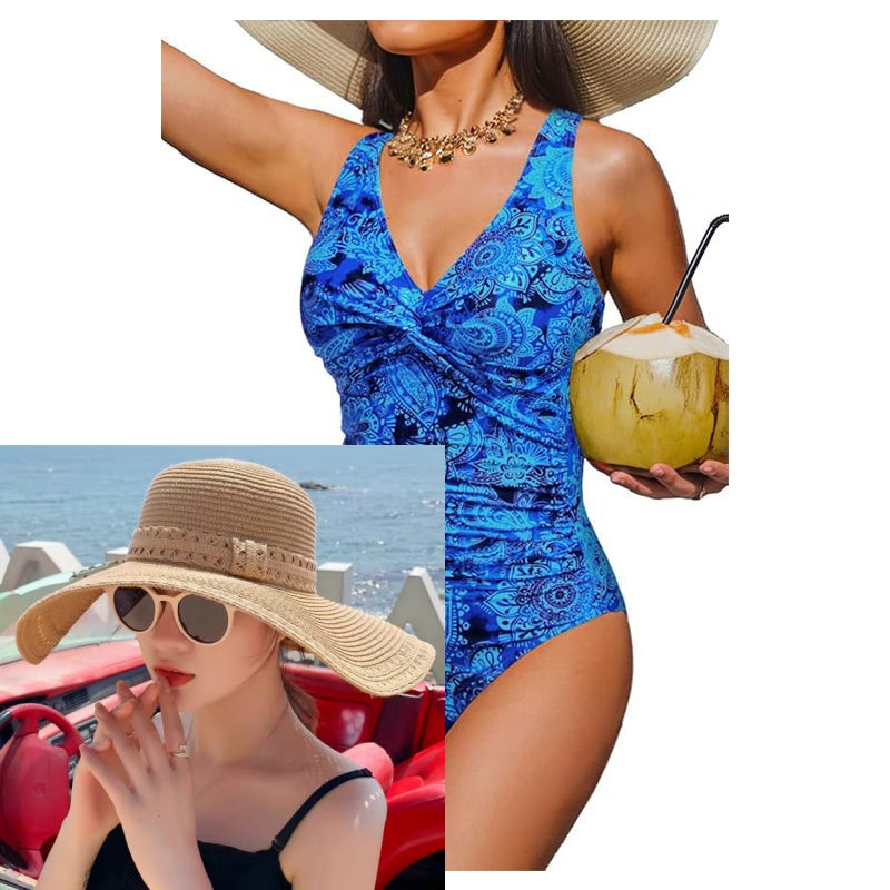👙Tummy Control Ruched One-Piece – V-Neck & Full Coverage