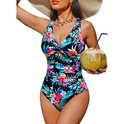 👙Tummy Control Ruched One-Piece – V-Neck & Full Coverage