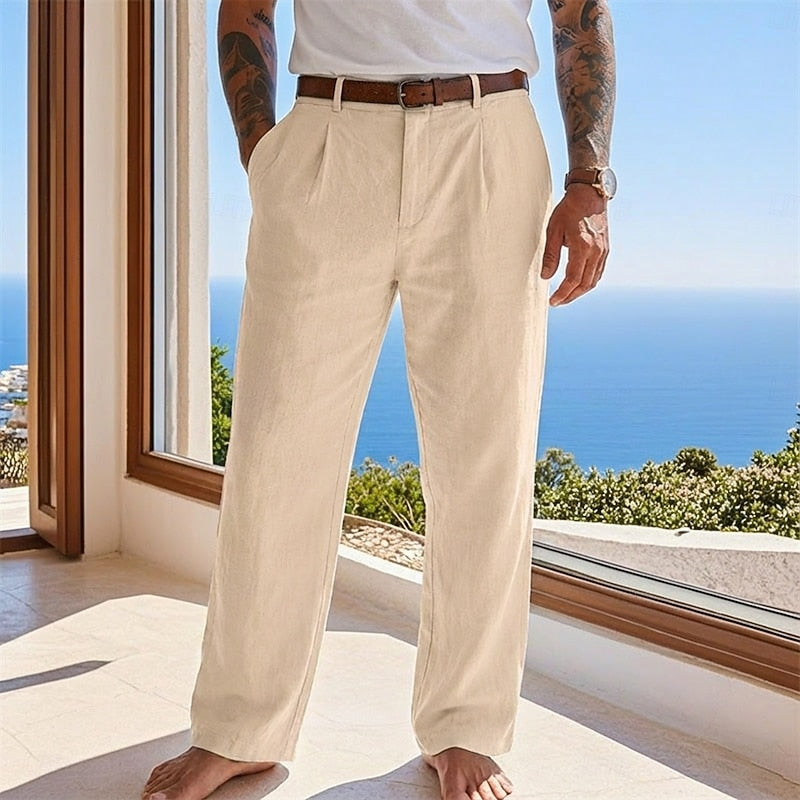 Relaxed Fit Linen-Blend Pants
