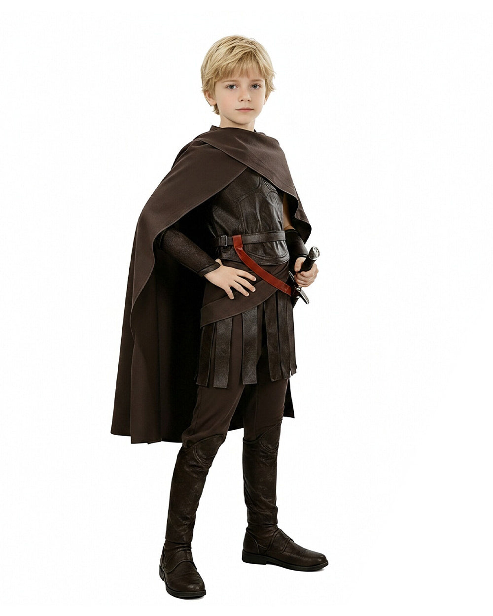 Ancient Greek King Odysseus Costume Dark Brown Odysseus Armor Set with Cloak for Kids Adults Halloween Carnival