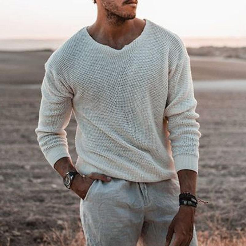 Waffle Knit V-Neck Sweater